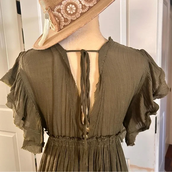 Flawless Flowy Bohemian Chic Forest/Olive Green Maxi Dress Size Small - Picture 7 of 15